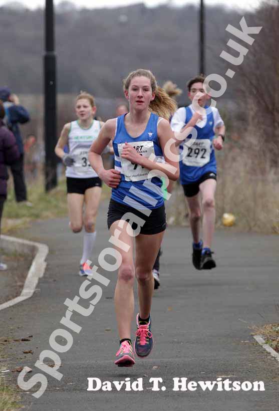 Lizzie Rank (Morpeth)  under-13 girls Elswick Road Relays.